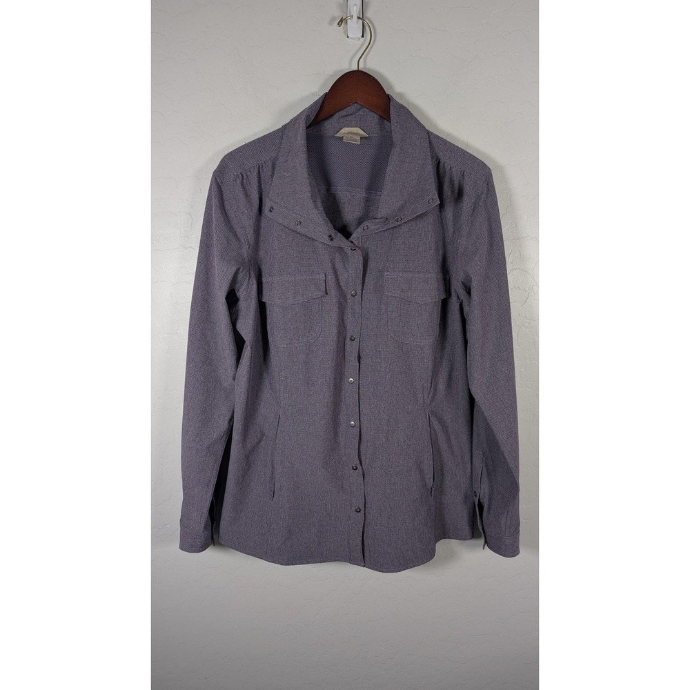 Duluth Trading Co Shirt Womens XL Purple Check Snap Front Stretch Outdoor Hiking
